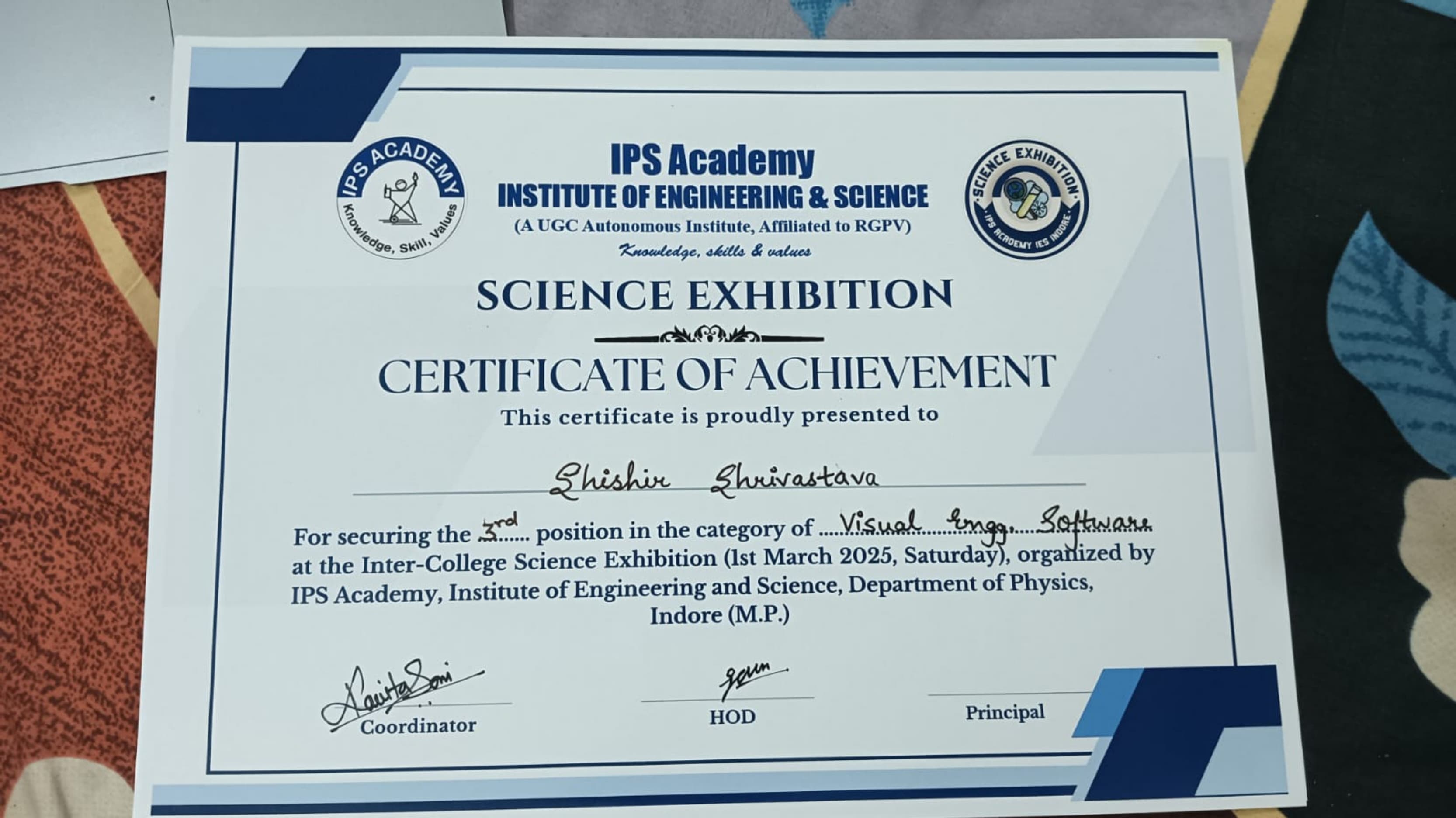 Science Exhibition - 2nd Runner Up certificate
